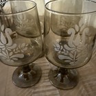 Pfaltzgraff USA Village Etched Wine Water Goblets brown  1970s set-4 6 in — photo 1