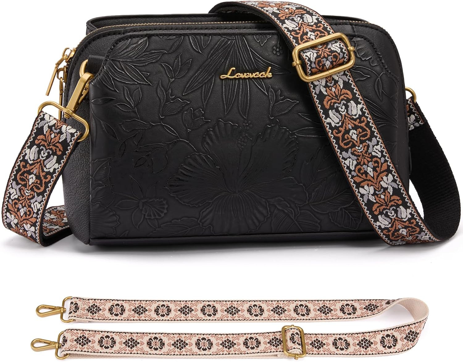 Crossbody Bags for Women with 2Pcs Adjustable Strap, Leather Small Purses with R