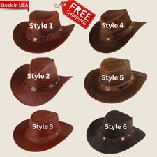 Men and Women Genuine Leather Cowboy Western Hat Unisex
