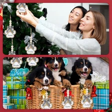 12 Pcs Christmas Stockings Wooden Tags DIY Unfinished Dog Paw Print Stocking ...