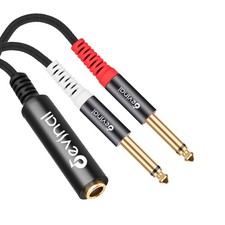 TRS to Dual TS Breakout Cable - 1/4" Female Stereo to Dual 6.35mm TS Male Ada...
