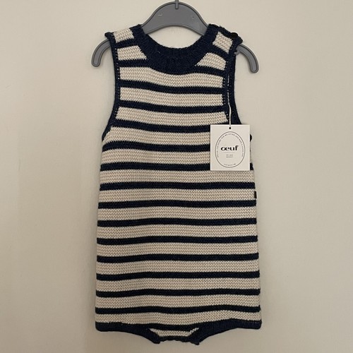 Oeuf blau weiß gestreifter Strick Baby Alpaka Tank Strampler Größe 24 Monate neu mit Etikett $ 128