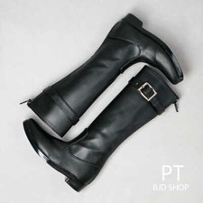 New Fashion Retro PU Leather Long Boots Black Shoes for 1/3 1/4 ID75 BJD Dolls