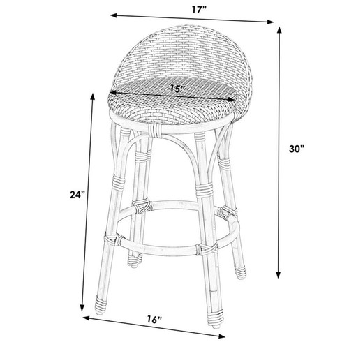 Home Square Rattan Low Back Counter Stool in Black and White - Set of 2 - Picture 7 of 7