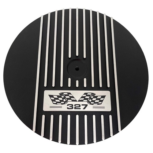 Small Block 327 Flag Logo Black Valve Covers & 13" Air Cleaner Kit - Engraved - Picture 2 of 12