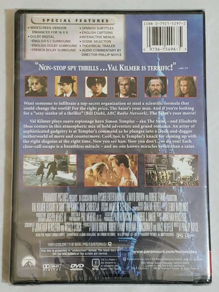 The Saint (DVD, 1998)Val Kilmer Elizabeth Shue, Directed By Philip Noyce - Image 2 of 2