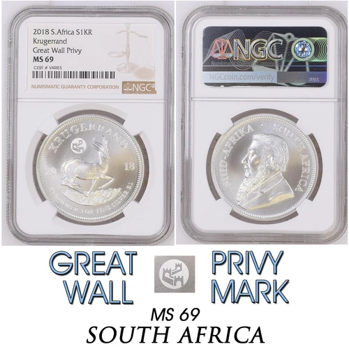 2018 SILVER KRUGERRAND great wall PRIVY MS 69 ngc south africa 1 rand r1 BICE 09