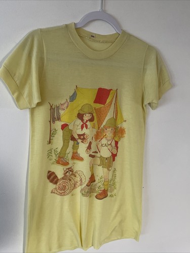 Camiseta de campamento Cutie Girl vintage años 70 camping al aire libre muñecas papel suave delgada talla L - Imagen 2 de 11