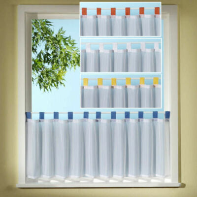 Schlaufen bunt Bistro Gardine weiß Typ66 Scheibengardine Voile transparent m