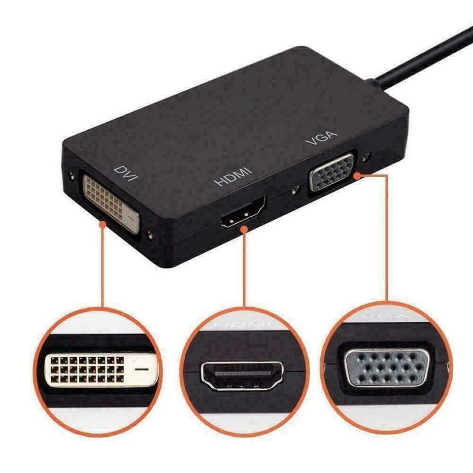 3 In 1 Display Port DP Male To HDMI/DVI/VGA Female Adapter Converter Cable 1080P - Image 3 of 4