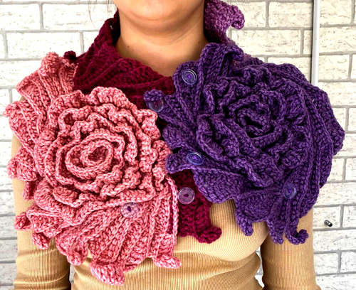 Knit Neck Scarf with Flowers | Stylish Women's Neck Warmer | Spring Wrap - Picture 4 of 6