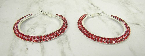 Large Red Crystal Hoop Earrings with Round Red Crystals Set into the hoop - NEW - Picture 3 of 4