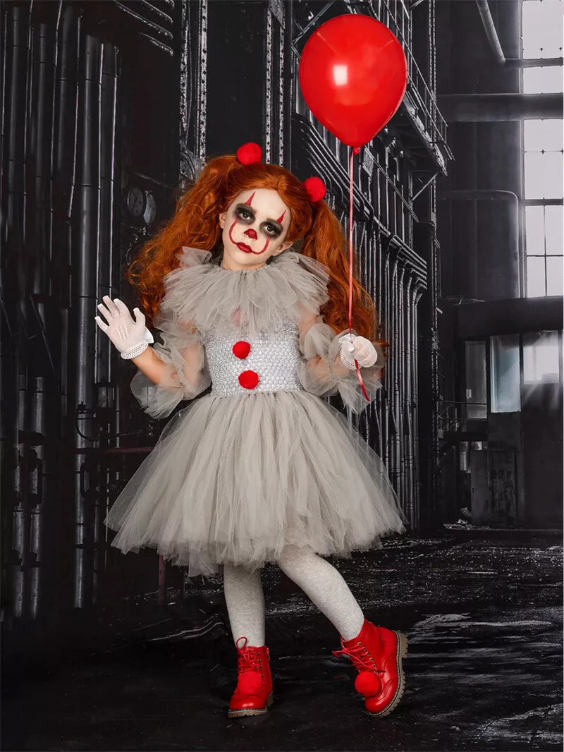 Kids Girls Halloween It Pennywise Clown Cosplay Costume Dress Outfit