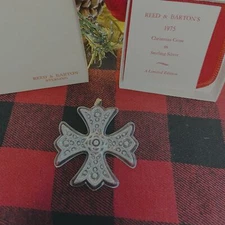 1975 Reed & Barton Sterling Silver Christmas Cross Ornament w/ Box, Pouch & Card