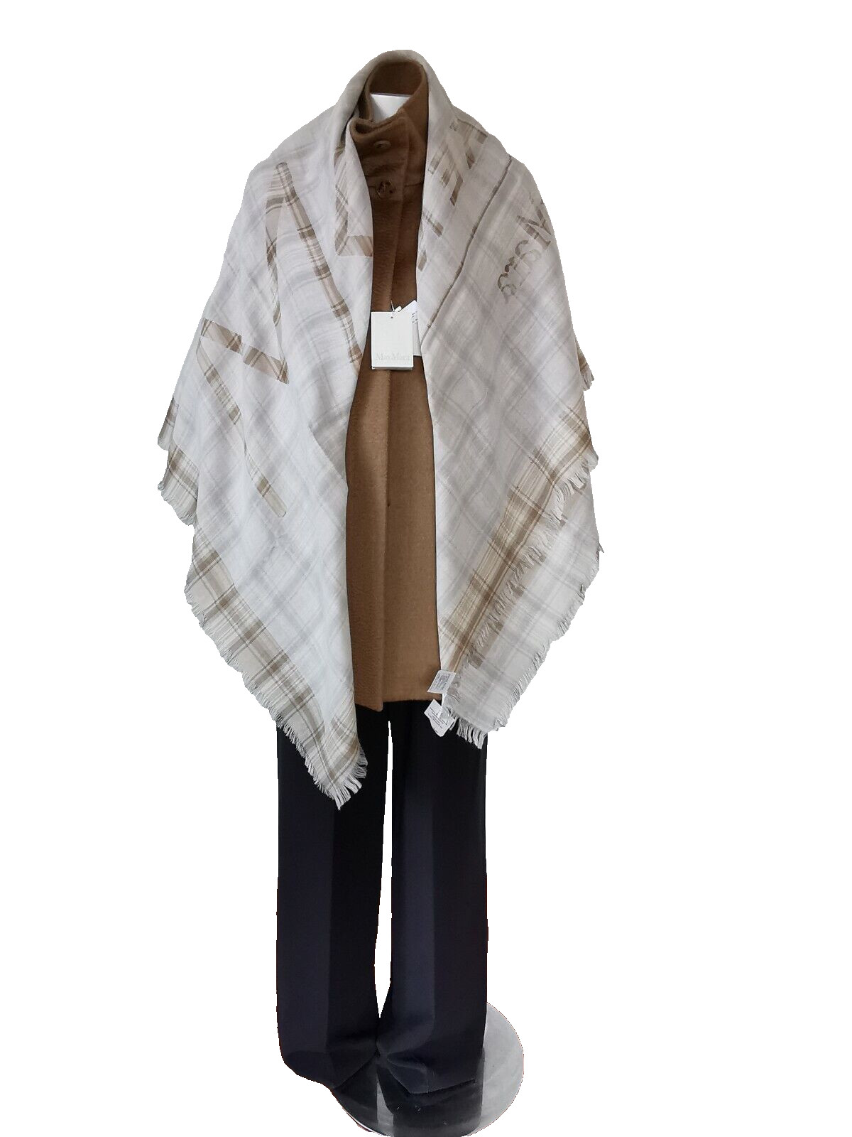 RRP €339🌟 Weekend MAX MARA  WOOL-Cotto Scarf  in Check Pattern   Mod.''SERENA'' image 9