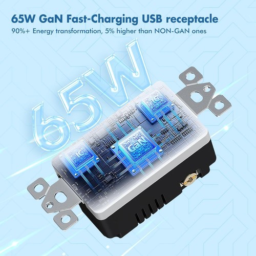 Toma USB C PD 65W GaN+ receptáculo de entrega de energía 6,5A,15 amperios, 125 voltios - Imagen 5 de 10