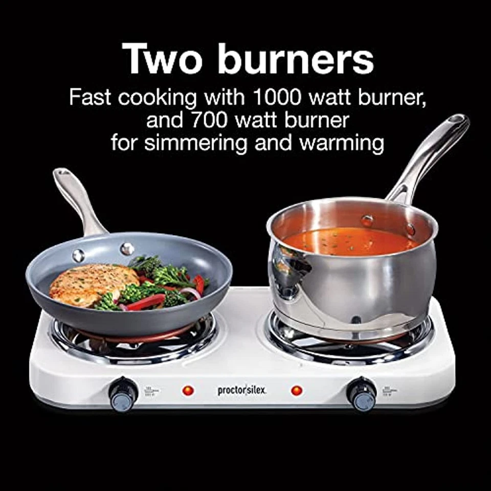 Proctor Silex Countertop Double Burner Hot Plate Cooktop Portable Electric Stove - Image 3 of 4
