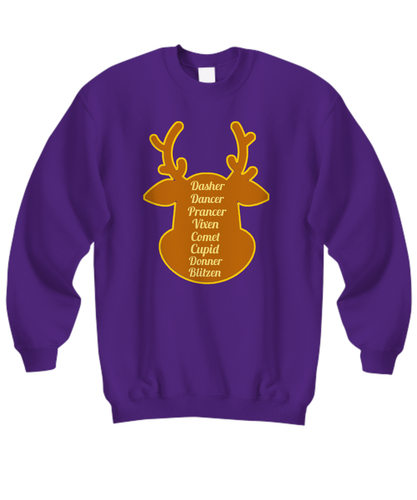 Santa’s Reindeer Names Christmas Holiday Sweatshirt | Ugly Xmas Sweater - Picture 6 of 18