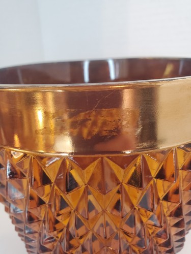 Mcm Set of 5 Vtg Indiana Glass Amber Gold Trimmed Glasses With Ice Bucket - Picture 2 of 7
