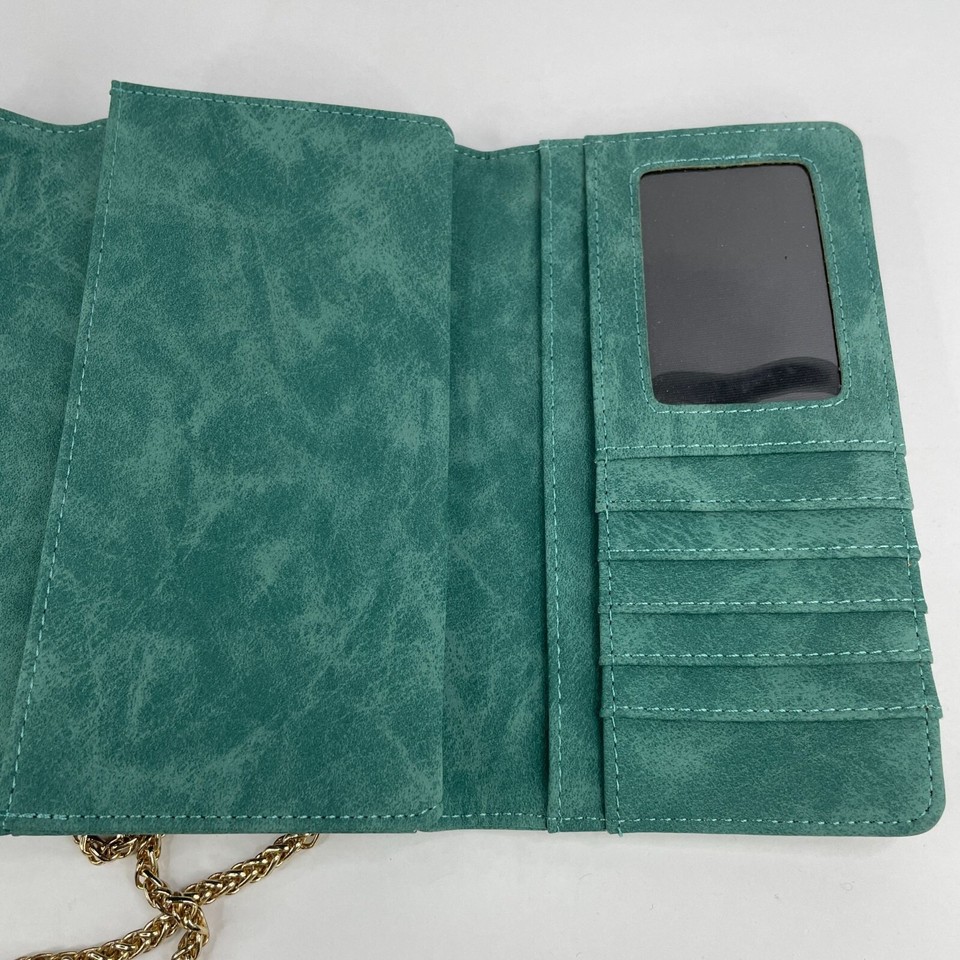 Street Level Green Faux Leather Purse Clutch Removable Gold Chain