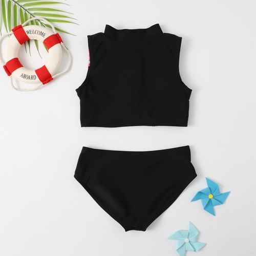 Girls Bathing Suit Front Zipper Tankini Set Tropical Swimsuits Soft Swimwear - Picture 9 of 21