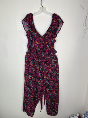 AVA & VIV Women's 2X Sleeveless Ruffle Neck  Colorful Cropped Jumpsuit NEW - Picture 1 of 12