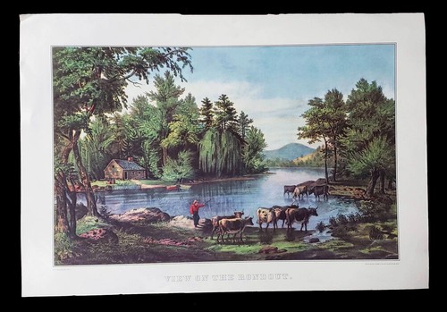 Calendario Currier e Ives 1974 originale d'epoca stampa una vista del Rondout - Foto 1 di 2