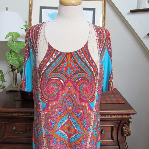 CHICO'S WOMEN'S MULTICOLOR SHORT SLEEVE MEDALLION Maxi DRESS Sz 2 L - Picture 3 of 10