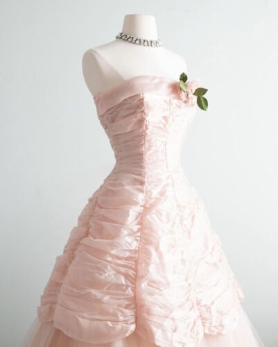 Vintage Pink 1950s Cherry Prom Dresses Short Cocktail Knee Length Party Gowns - Bild 3 von 5