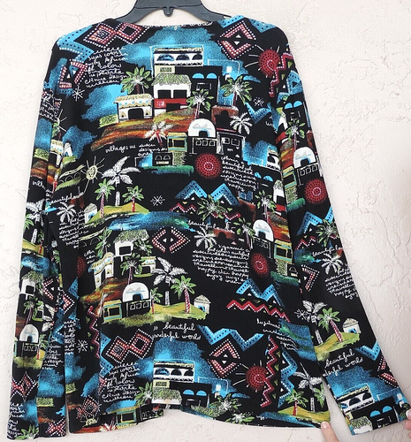 Chico's Traveler Sz 3 L XL Artsy Black Multicolor Knit Cardigan Jacket Top 16 18 - Picture 2 of 4