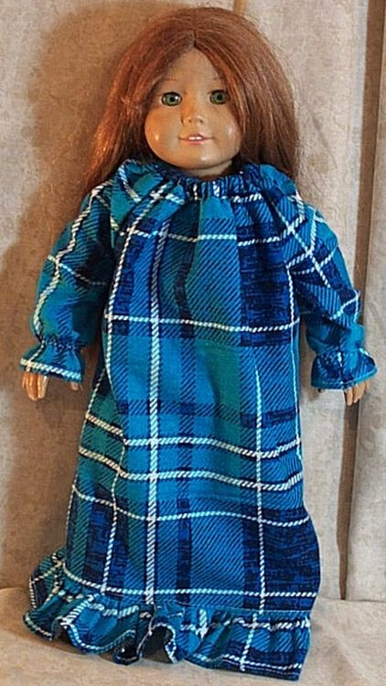 Doll Clothes Made2Fit Girl 18" inch Nightgown Flannel Blue Teal Plaid