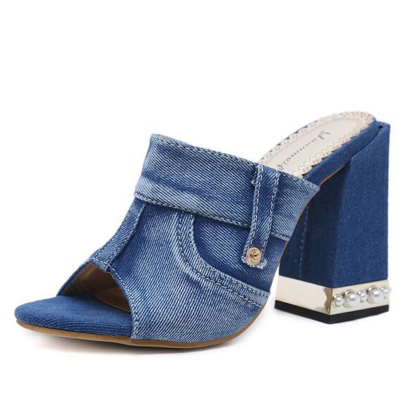 Sandale quadrato eleganti sabot 8 cm denim jeans blu simil pelle eleganti CW092 Sandale quadrato eleganti sabot 8 cm denim jeans blu simil pelle eleganti CW092