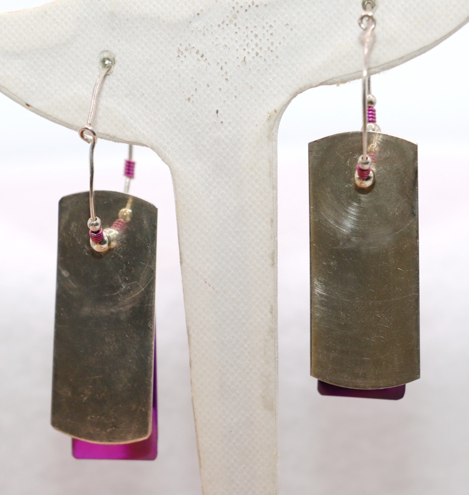 Purple Blue Silver Rectangle Shape Bead Wire Hoop… - image 5