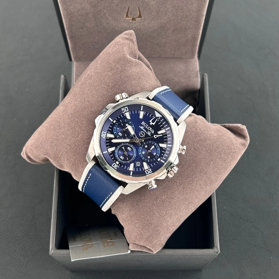 Bulova Marine Star 96B287 Blue Dial-Blue Silicone Strap Men's Quartz Watch 43mm - Image 2 of 4