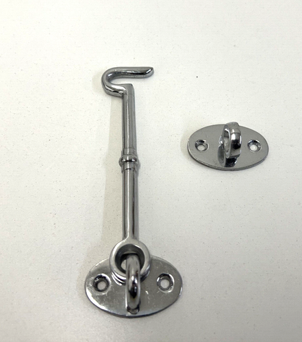 5.25" Chrome Hook And Eye Cabin Door Latch Solid Brass New-Old-Stock - Picture 3 of 4
