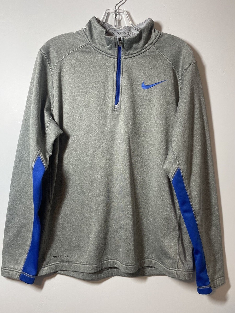 Nike Therma-Fit Mens M Quarter Zip Pullover Gray & Blue 715199-063