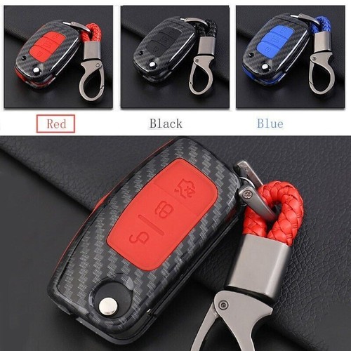 Carbon Fiber Shell+Silicone Cover Remote Key Holder Fob Case For Ford Ecosport - 第 1/13 張圖片