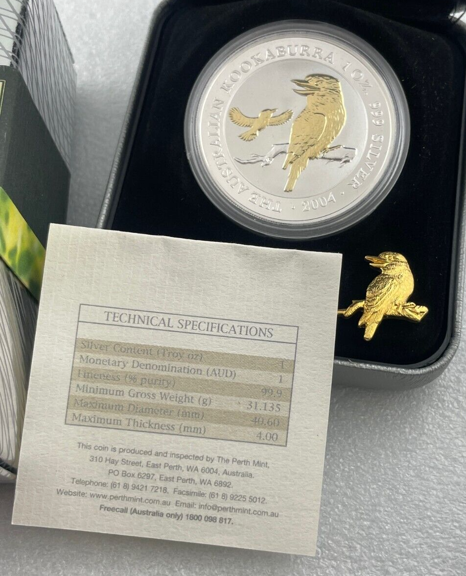 2004 Australian Kookaburra 1oz 999 Silver Coin Gilded Edition