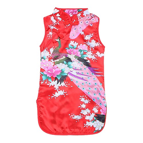 Child Summer Peacock Floral Oriental Chinese Cheongsam Dresses Qipao for Baby - Picture 10 of 16