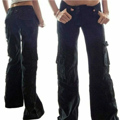 Pantalones largos sueltos para mujer Punk bolsillo general pierna ancha pantalones informales peto - Imagen 1 de 9