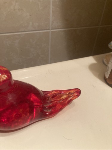 1976 St Clair Glass Long Tail Bird Paperweight by Maude and Bob Flambé Red - Picture 5 of 12