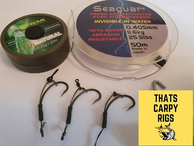 3 Korda Ultimate Carp Rigs / Slip D / Custom Rig Supernatural Braid Popup Wafter