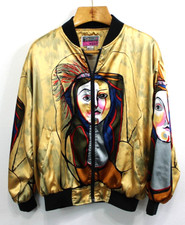 Vintage 80's Women’s Rainbow West Art Print Ski Bomber Jacket Gold Size M