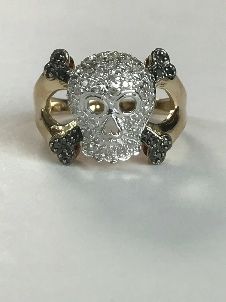 Anillo Calavera Especial Halloween Diamante Negro Corte Redondo 2 CT Acabado Oro Amarillo 14K Foto 2 de 4