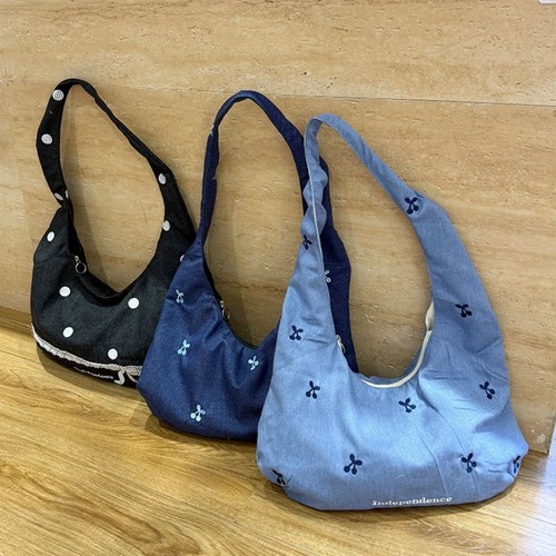 Sweet Denim Dumpling Bag College Style Polka Dot Shoulder Bag Women - Picture 5 of 16