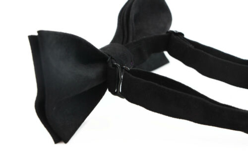 Mens Velvet Black Bow Tie Pretied Adjustable Stylish Fashion Chic Races Suede - Picture 1 of 2