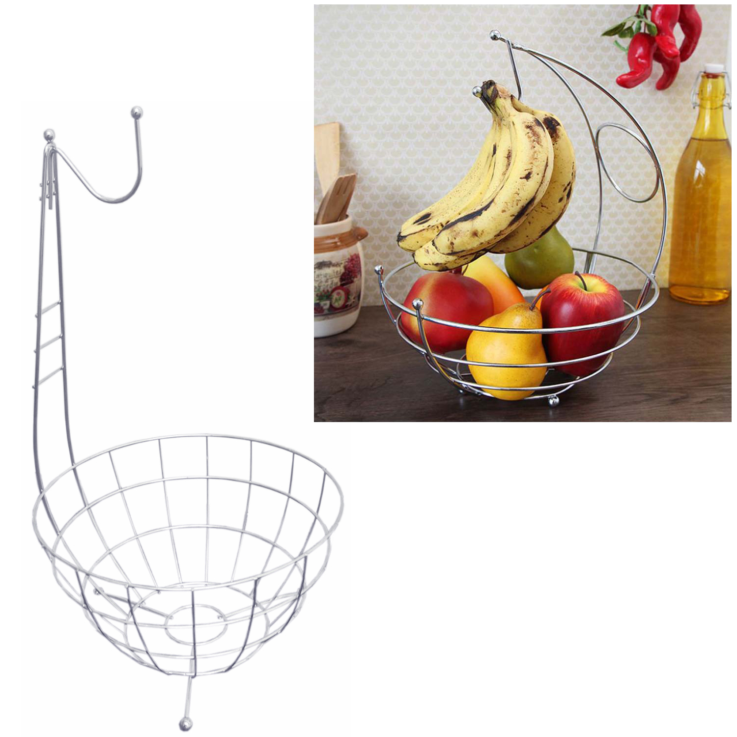Fruit Basket Stainless Steel Hanger Banana Bowl Holder Hook Stand