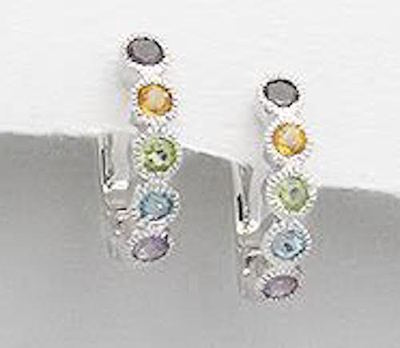 5,1 g massiv Sterlingsilber Regenbogen natürliche Edelsteine 19 mm = Huggies Ohrringe