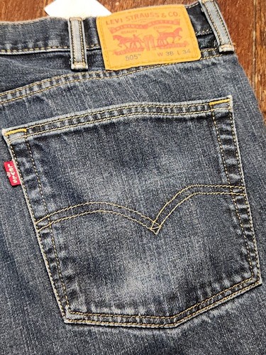 Levis 505 Men's Jeans Size 38x34 Dark Wash Blue - Imagen 4 de 16