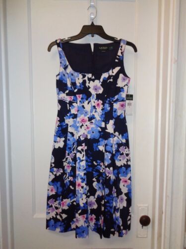 RALPH LAUREN FIT AND FLARE SLEEVELESS FLORAL COTTON DRESS NWT SIZE 0 $129.00